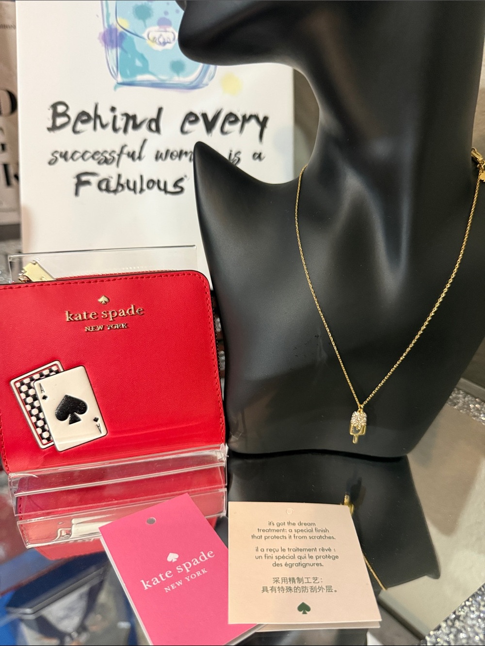 Kate Spade red leather card holder and Kate Spade Necklace